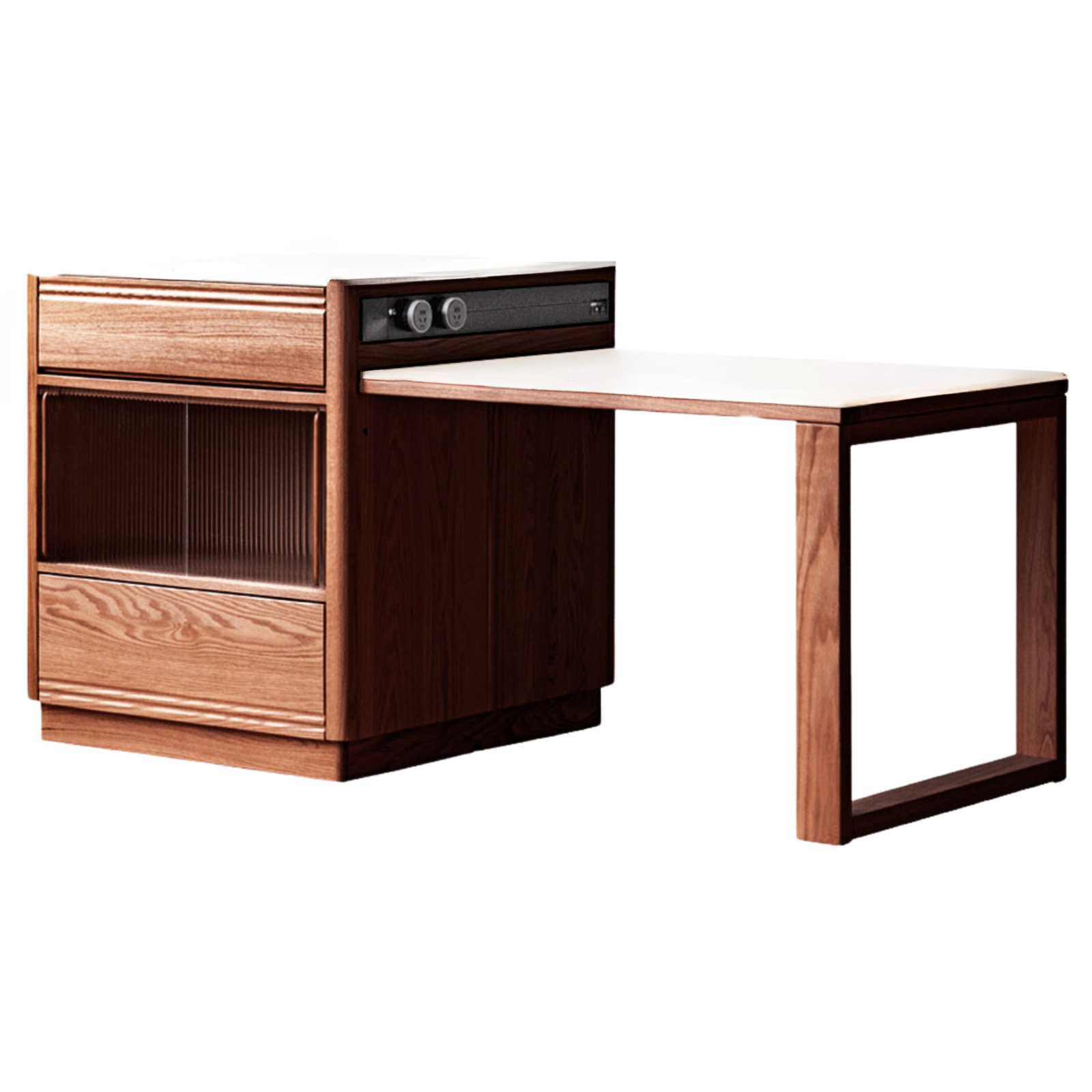 Oak Solid Wood Island + Table Integrated Retractable Rock Board