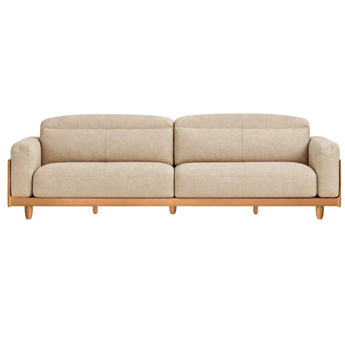 Cherry Solid Wood Modern High-Back Sofa in Genuine Leather or Chenille with Feather-Filled Cushions