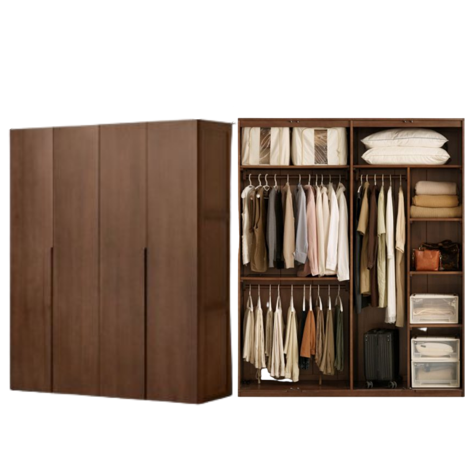 Black Walnut, Sandalwood Solid Wood Modern Style Wardrobe