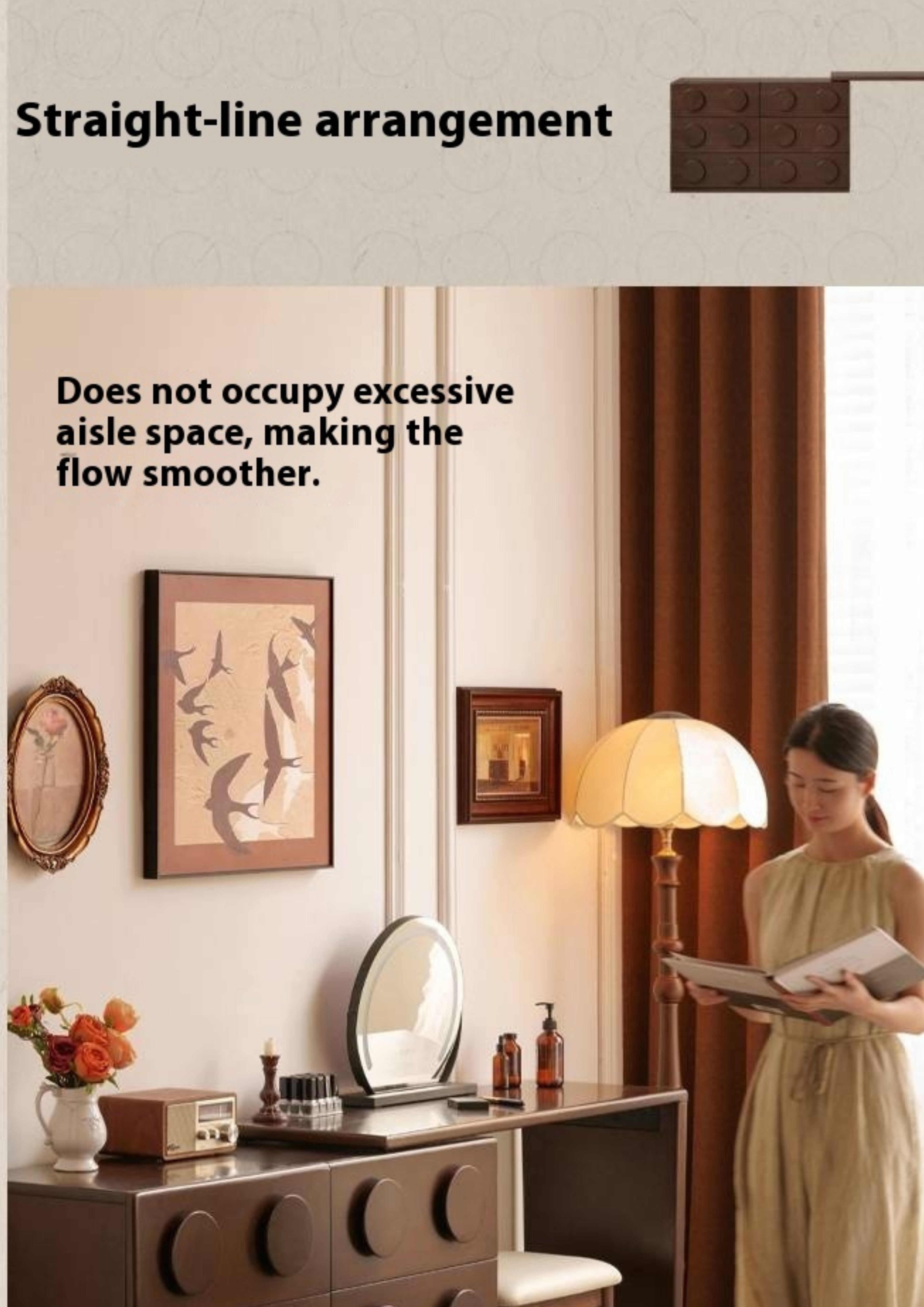 Poplar Solid Wood Retro Medieval Style Rotating Vanity Table.