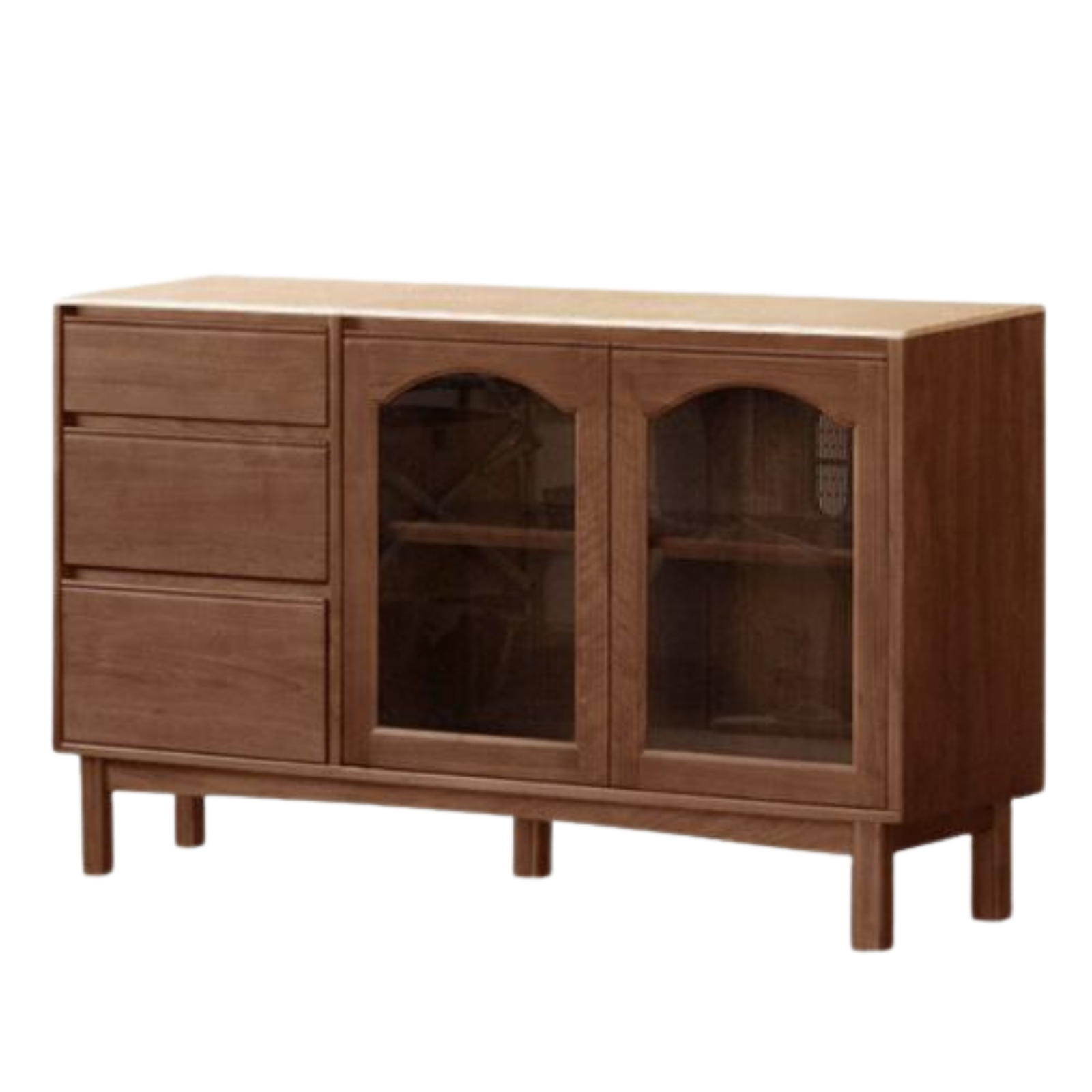 Black Walnut Solid Wood Buffet Cabinet with Retro Style and Rock Board Surface