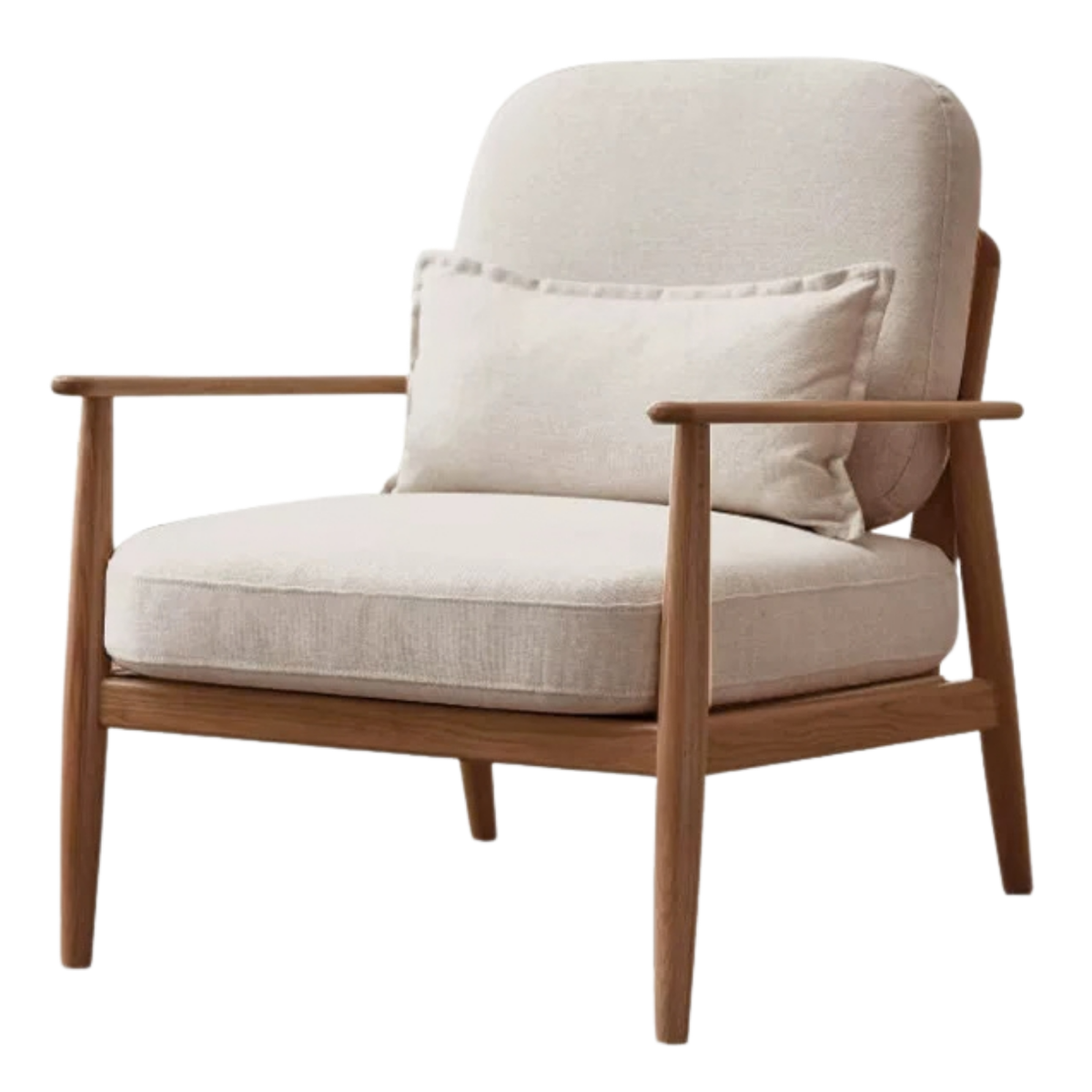 Oak Solid Wood Walnut Color Mid-Century Lounge Chair