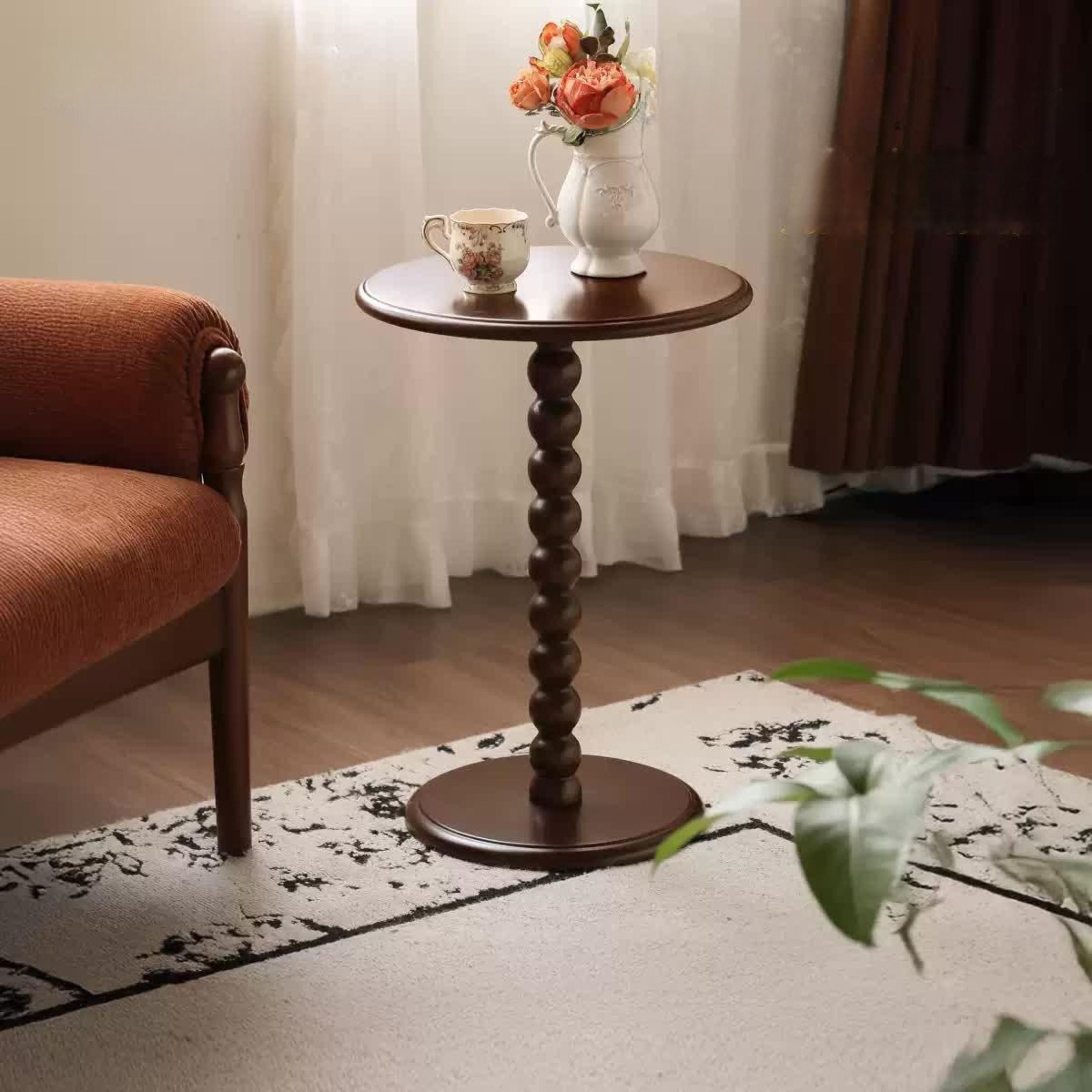 Black Walnut, Poplar, Solid Rubberwood American Retro Side Table.