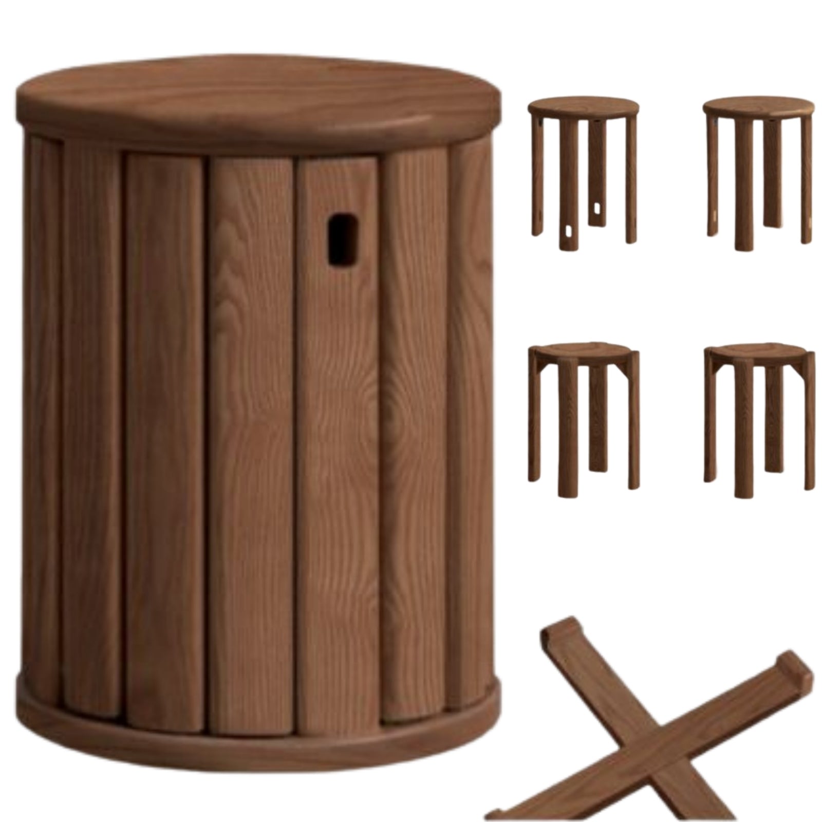 Black Walnut, Ash Oak, Solid Rubberwood Solid Wood Stacking Stool