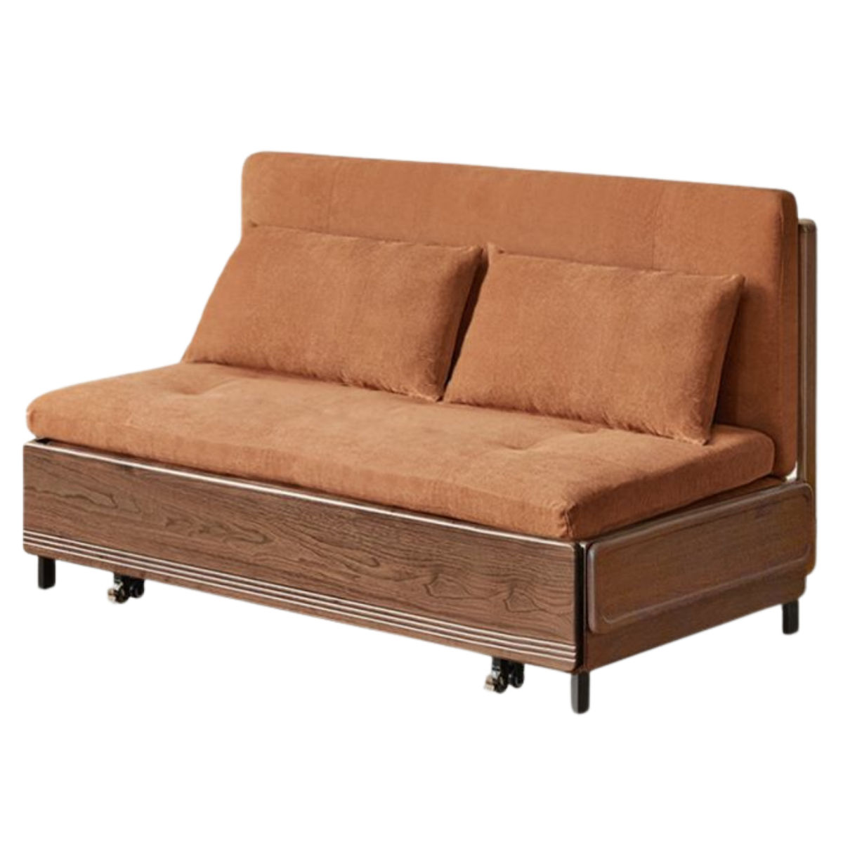 Black Walnut, Oak Solid Wood Sleeper Chair-sofa Bed with Attached Fold-Out Side Tray