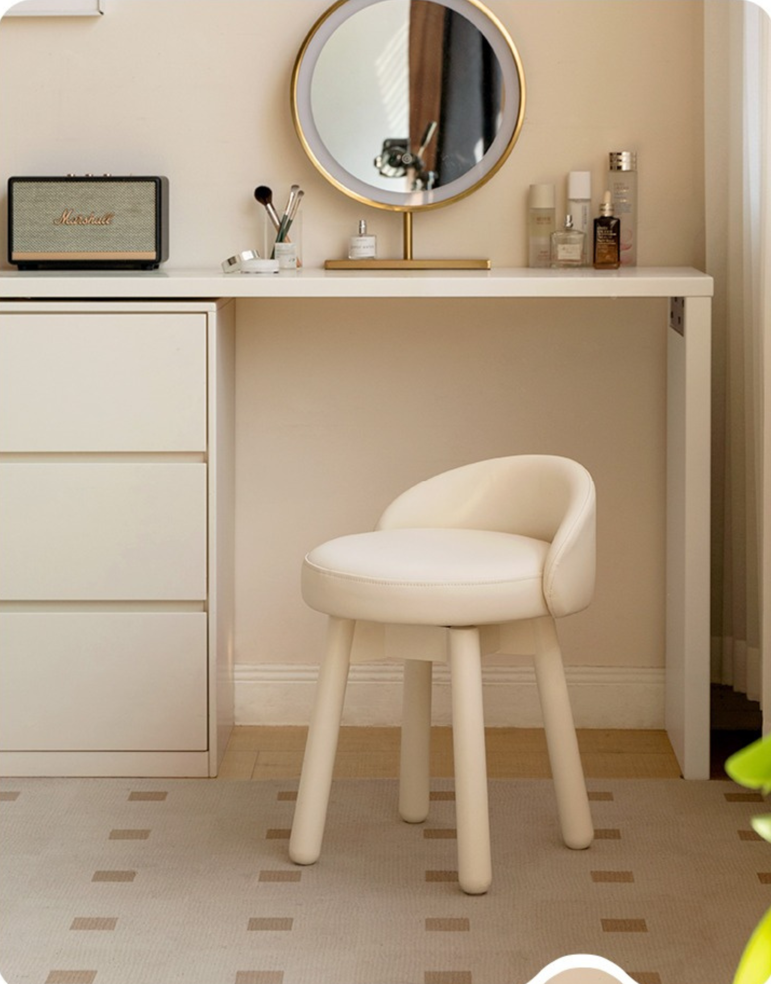 Makeup Stool 360° Free Rrotation Cream Style Birch Solid Wood