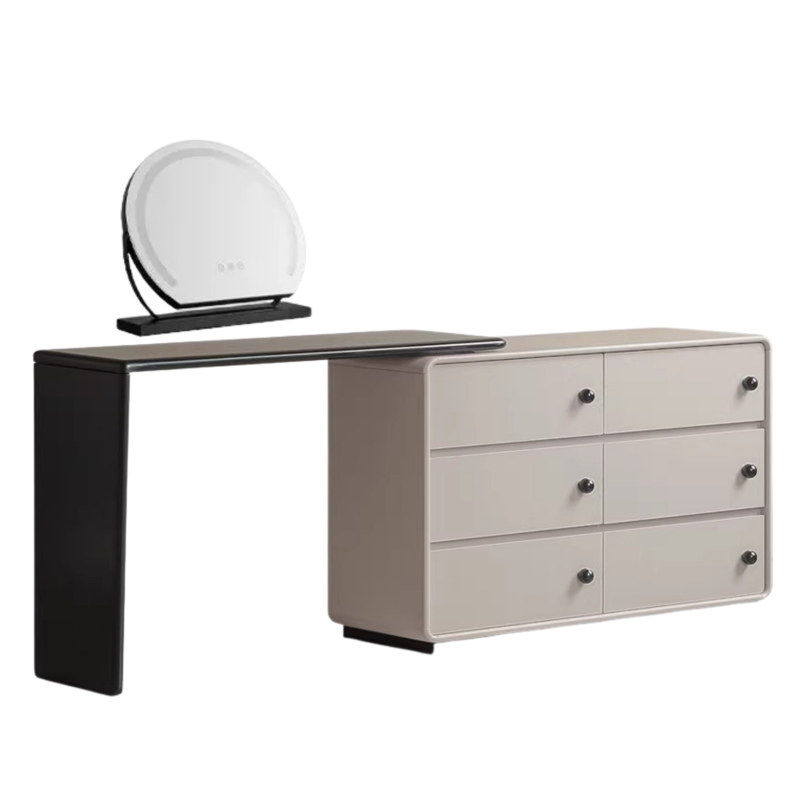 Solid Rubberwood Dresser with Attached Vanity Desk Extension