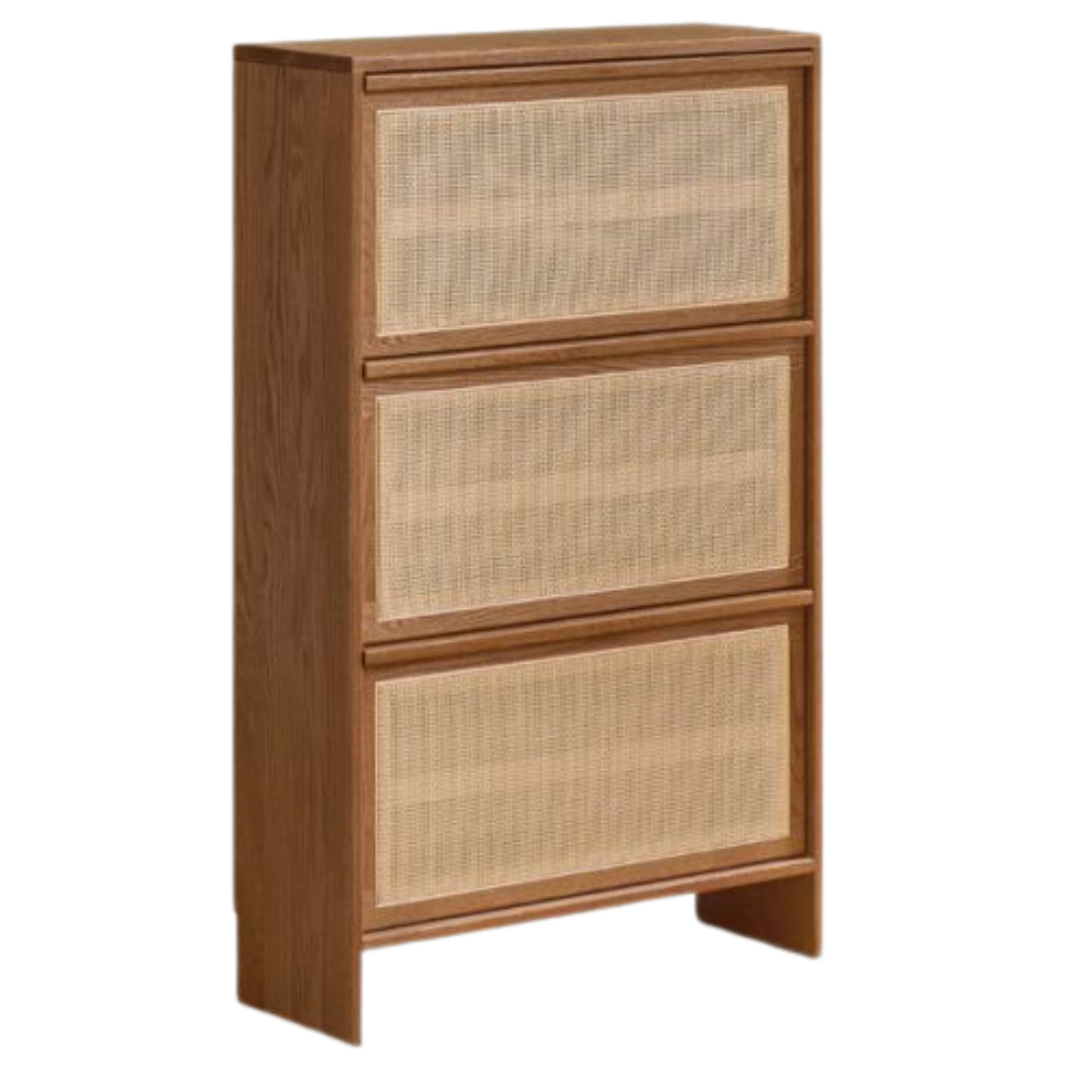 Oak Solid Wood Shoe Cabinet with Modern Minimalist Flip Door, Rattan Accents