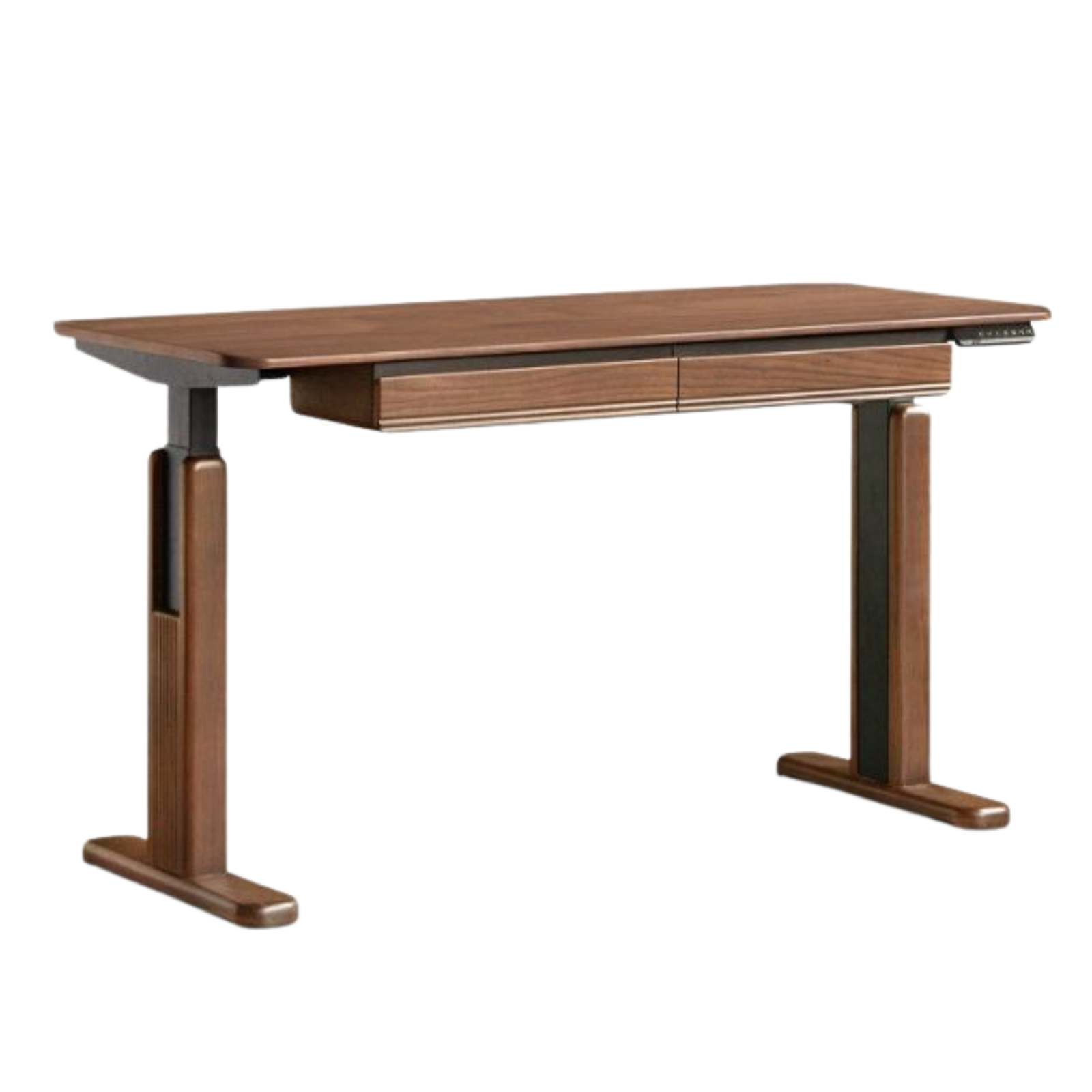 Black Walnut, White Ash Solid Wood Electric Height-Adjustable Standing Desk with Storage Drawers