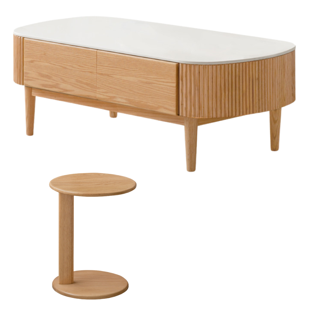Oak Solid Wood Slate Coffee Table Modern Log Coffee Table