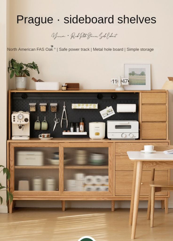 Oak Solid Wood, Solid Rubberwood Sideboard Shelf, Kitchen Shelf