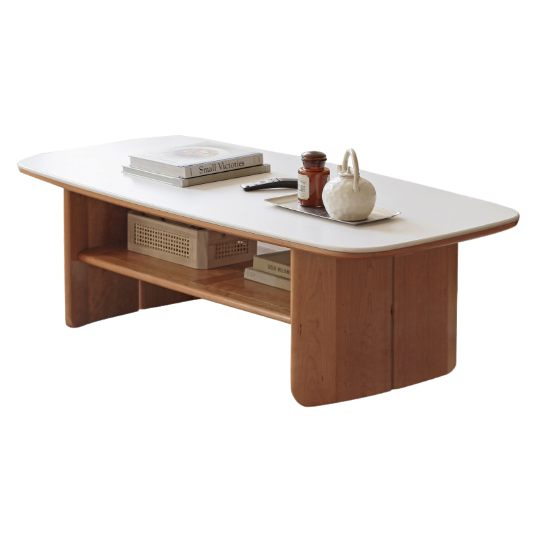 Rubber, Black Walnut, Сherry Solid Wood Rock Plate Coffee Table