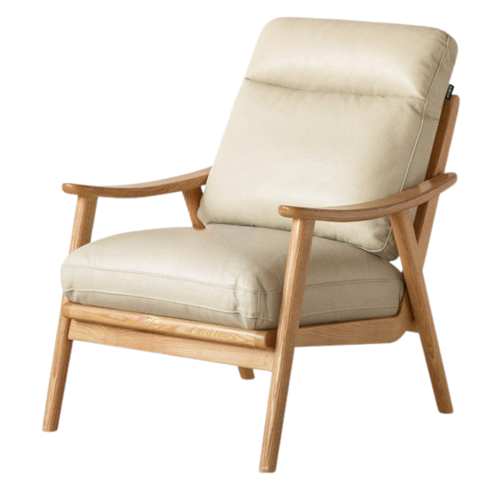 2 pcs Ash Solid Wood Genuine Leather, Fabrics Accent Chair, Modern Minimalist Lounge Chair