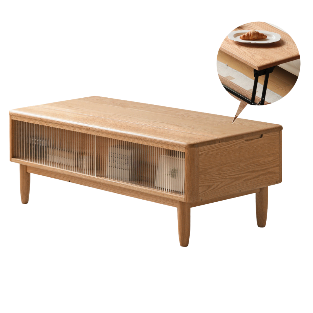 Oak Solid Wood Modern Slate Lifting Coffee Table