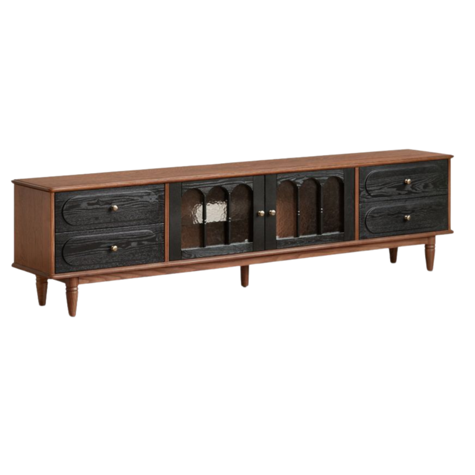 Black Walnut, Ash Solid Wood TV Cabinet with Integrated Storage, Vintage Style Floor Cabinet