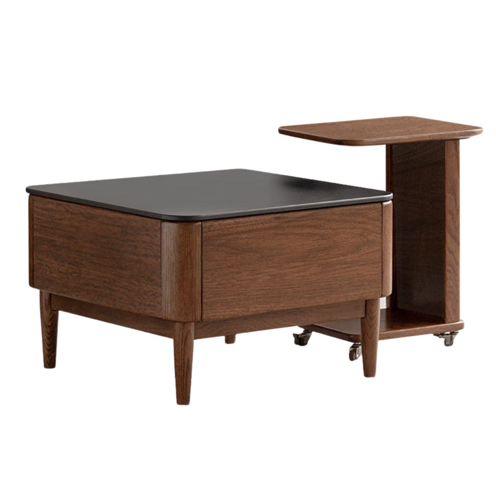 Black Walnut, Oak Solid Wood Mobile Coffee Table.