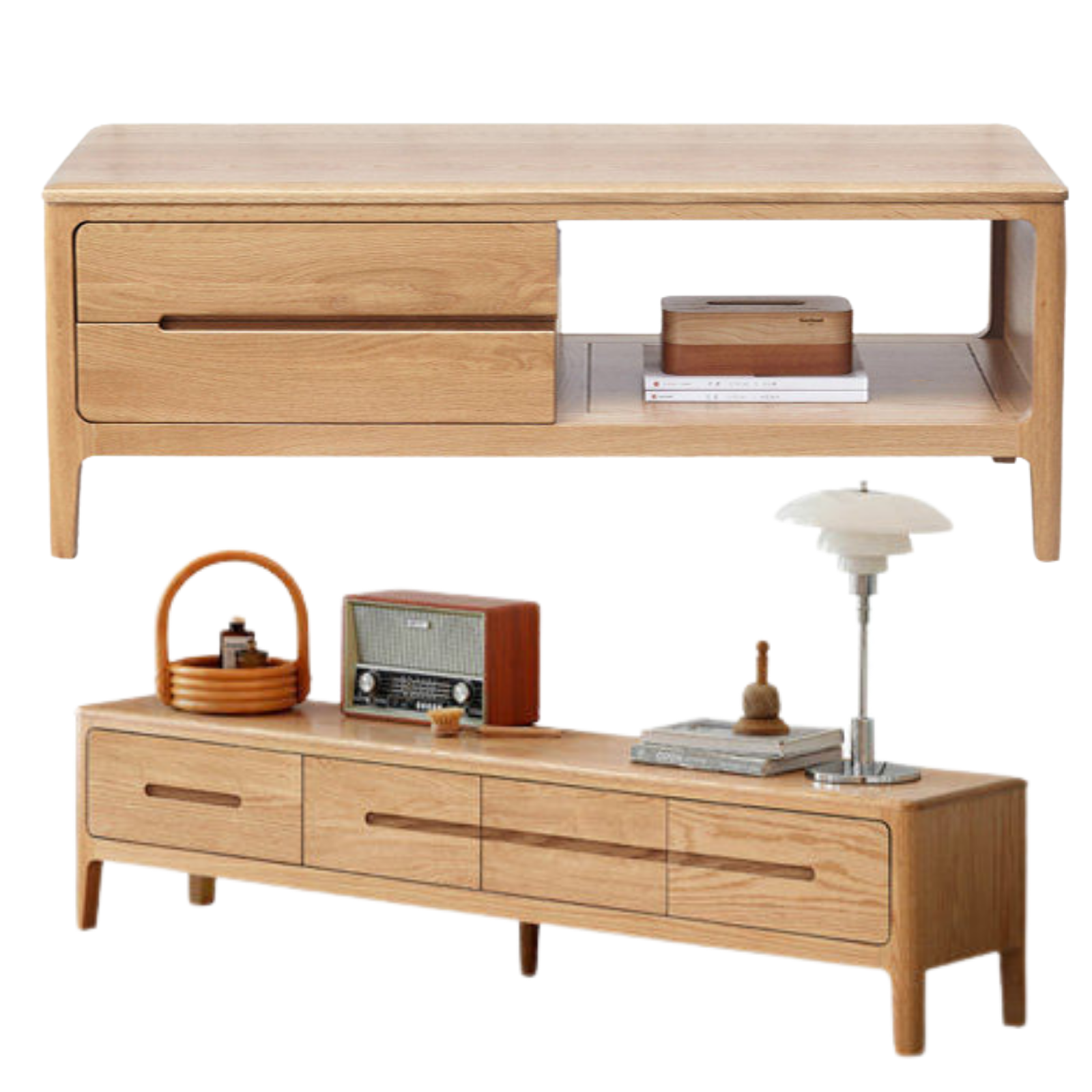Oak, Solid Rubberwood Coffee Table Three Drawers