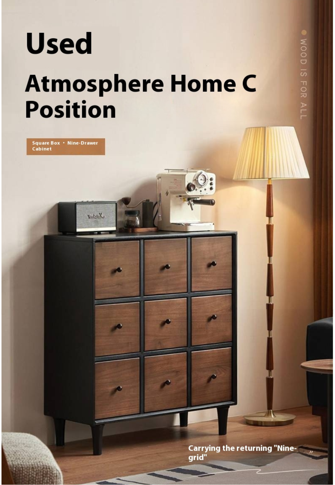 Black Walnut Solid Wood Italian Light Luxury Nine Drawer Drawer Cabinet