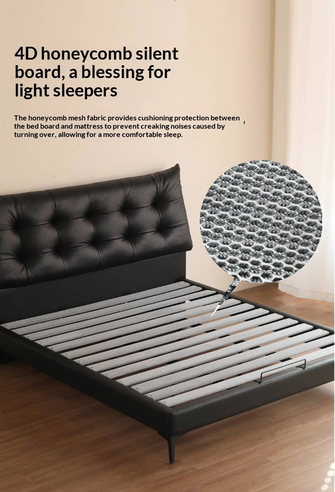 Genuine Leather Upholstered Double Bed in Solid Wood Frame