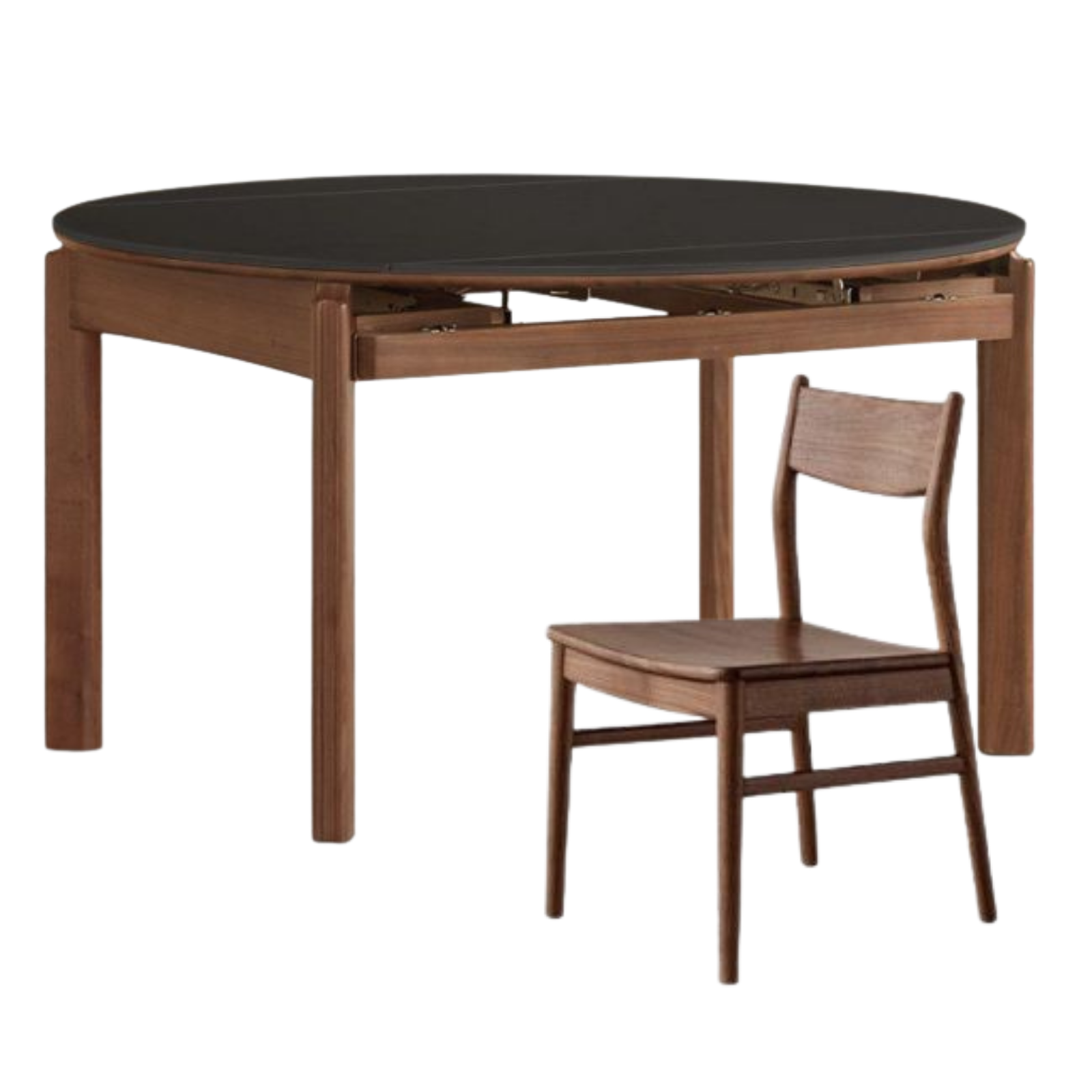 Black Walnut Solid Wood Folding Dining Table with Rock Plate Round Top