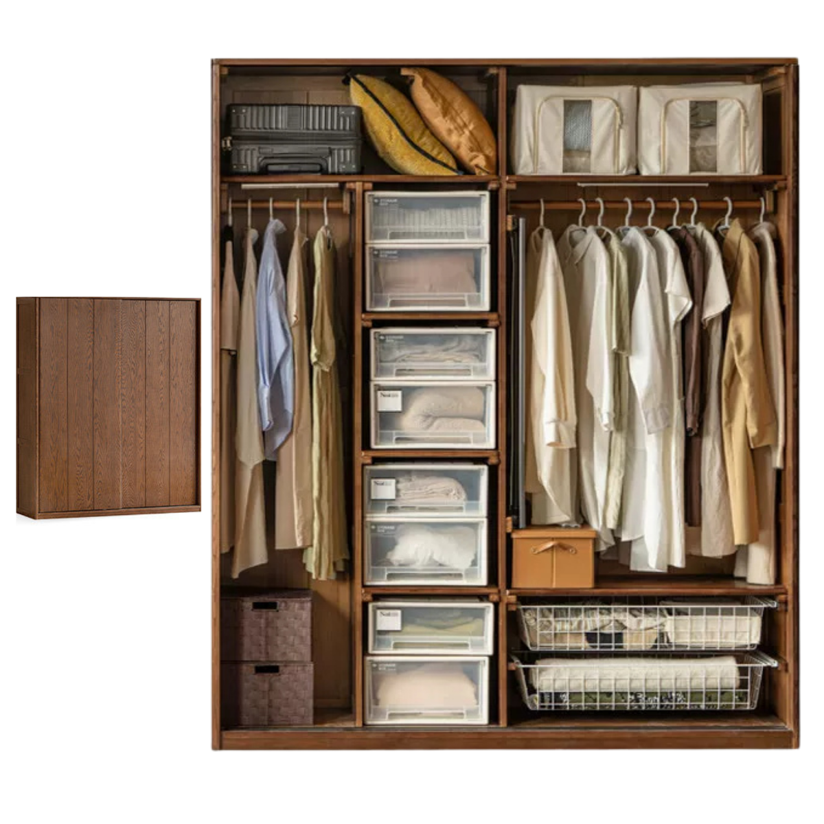 Oak Solid Wood, Solid RubberWood Modern Style Wardrobe