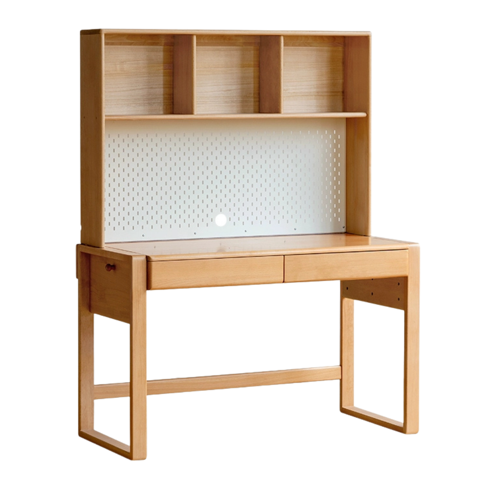 Beech Solid Wood Adjustable Height Children's Study Desk With Integrated Bookshelf