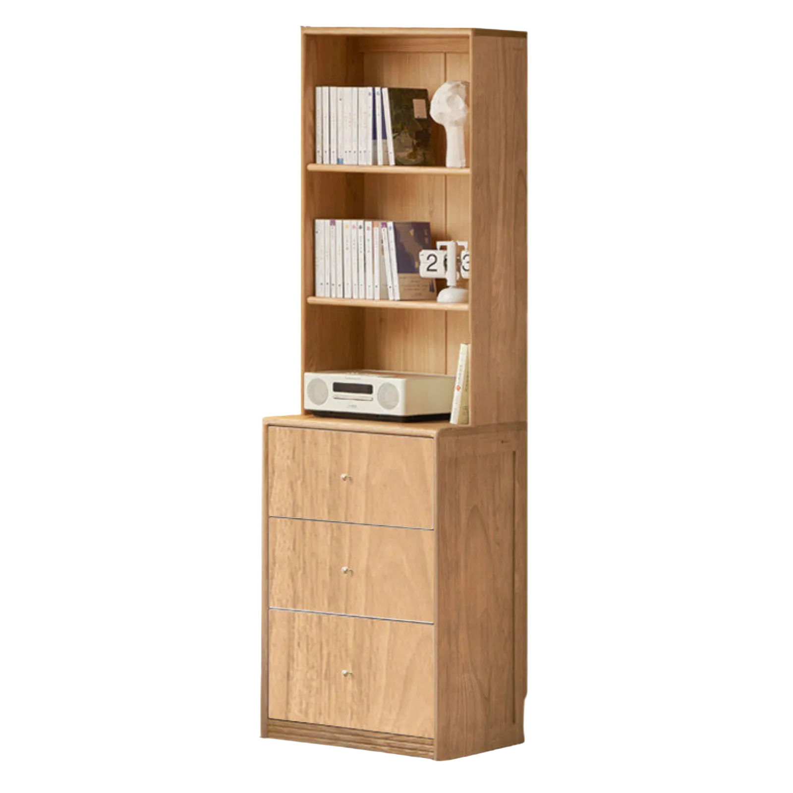 Oak Solid Wood, Solid Rubberwood Combination Bookcase