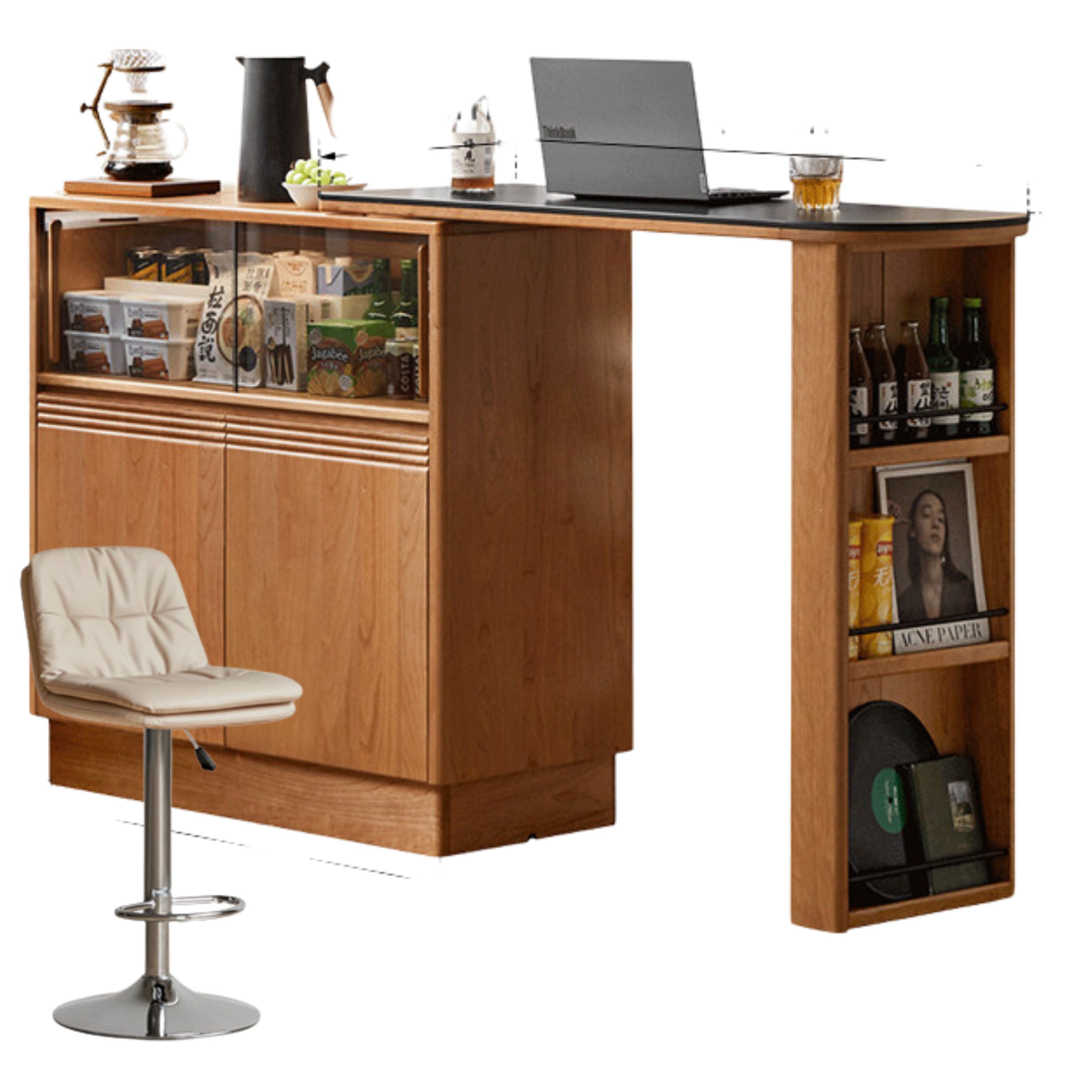 Cherry Solid Wood Telescopic Bar Table