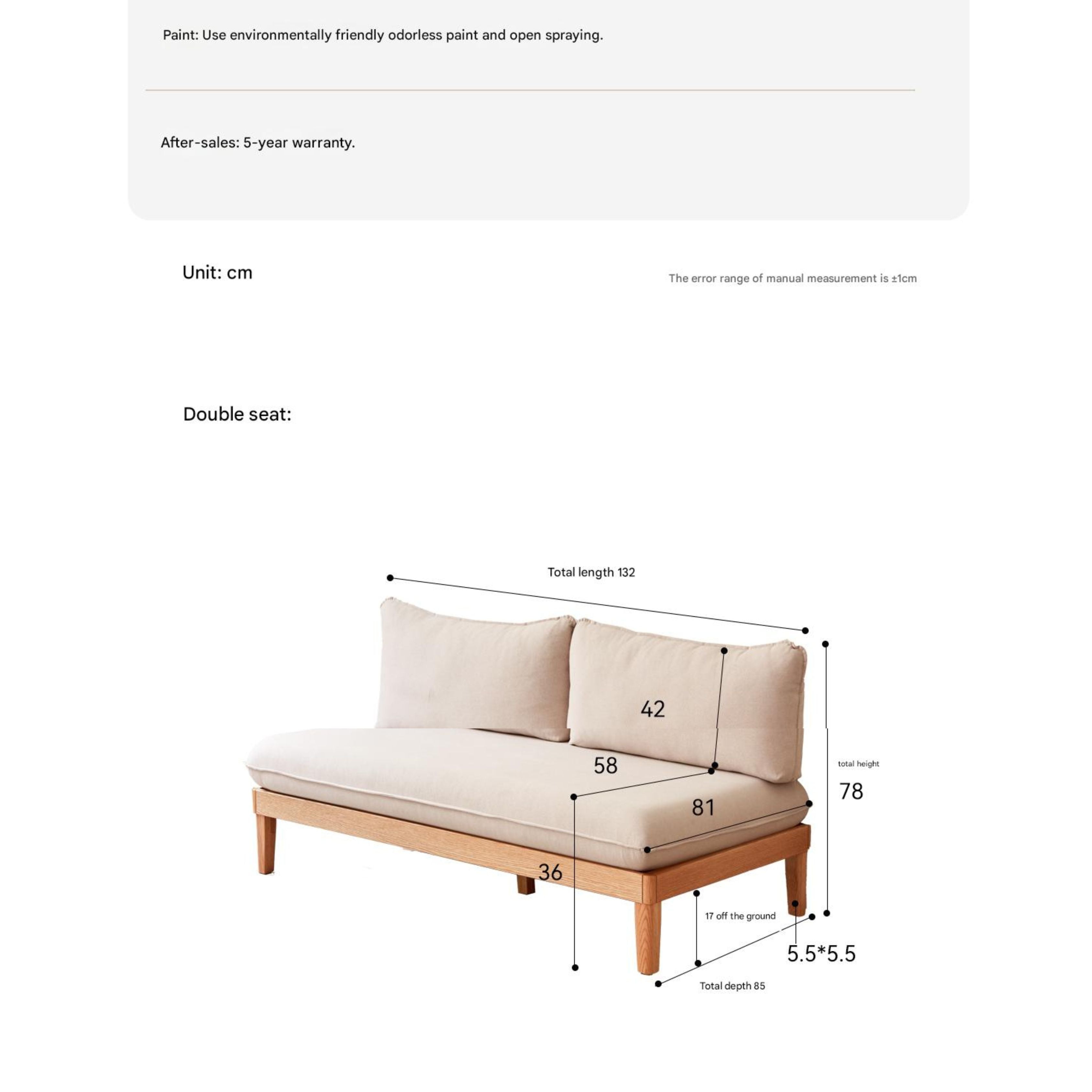 Oak Solid wood Armless Straight Fabric Sofa.