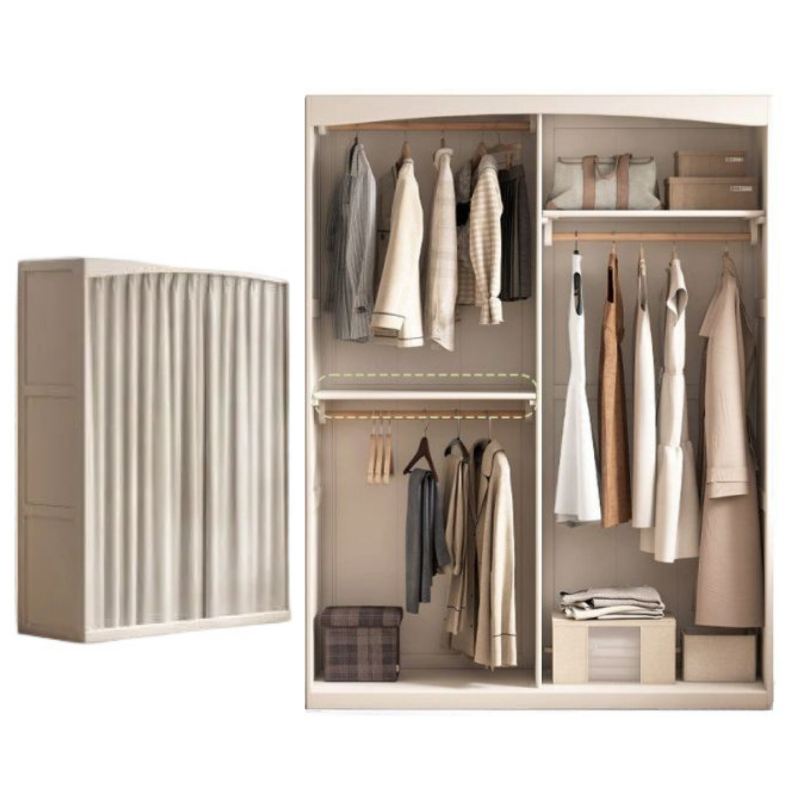 Solid RubberWood Wardrobe with curtains Design