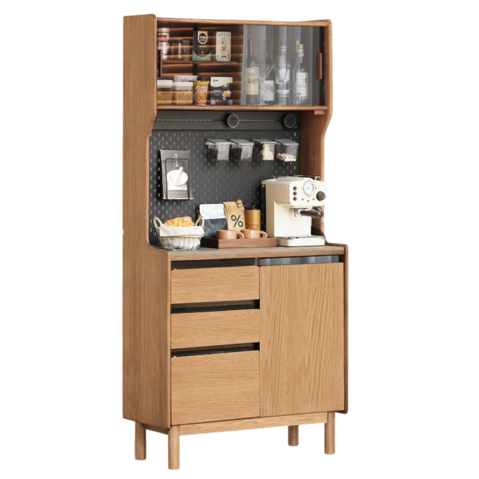 Golden Sandalwood, Black Walnut, Oak Solid Wood Rock Board Dining Sideboard