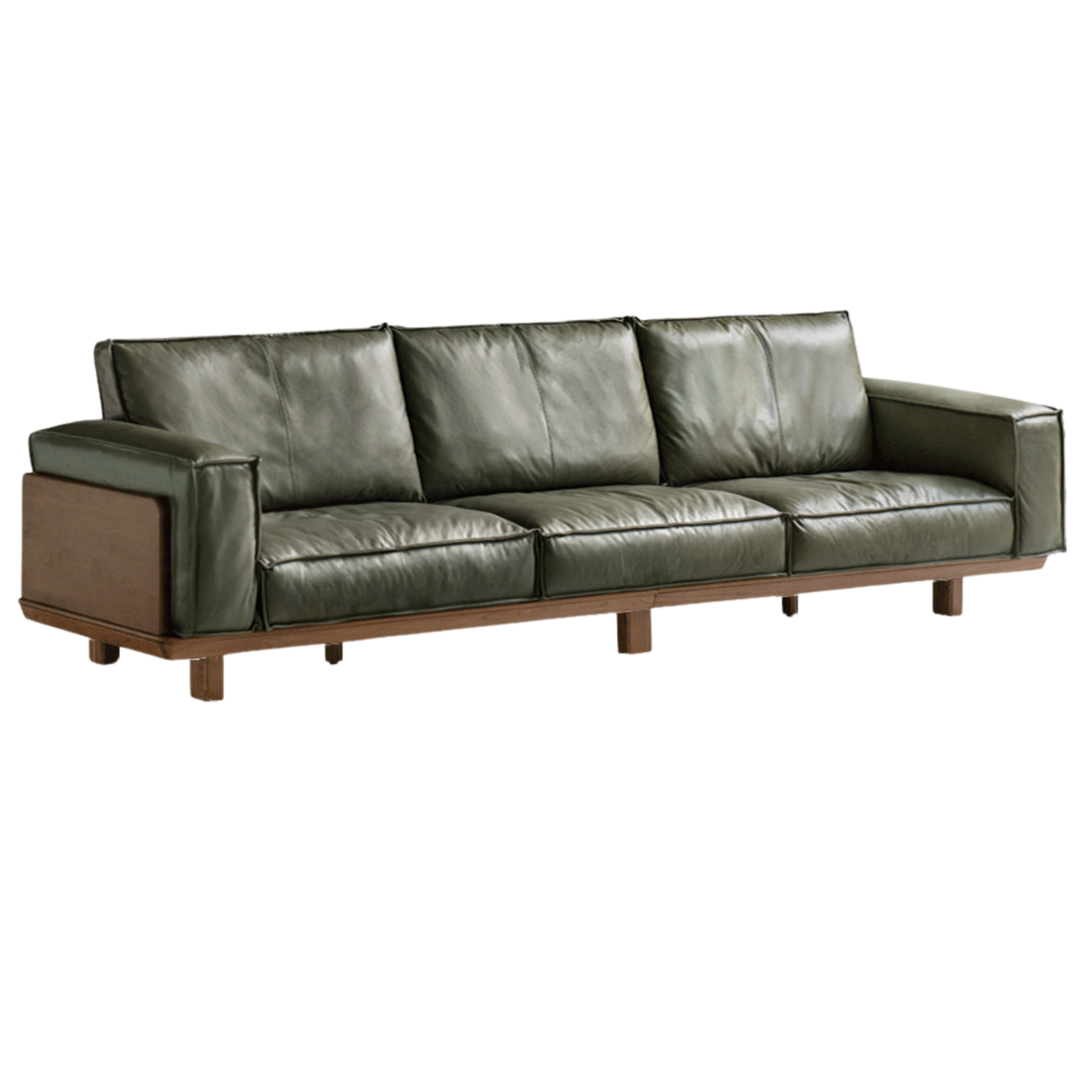 Black Walnut Solid Wood Leather Sofa.