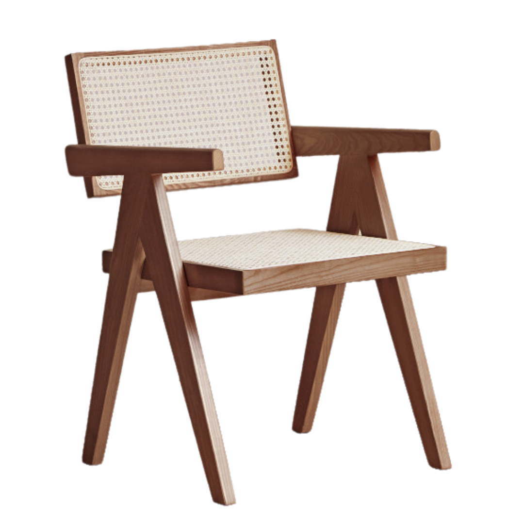 Ash, Oak, Cherry, Black Walnut, Beech Solid Wood Retro Rattan Chair