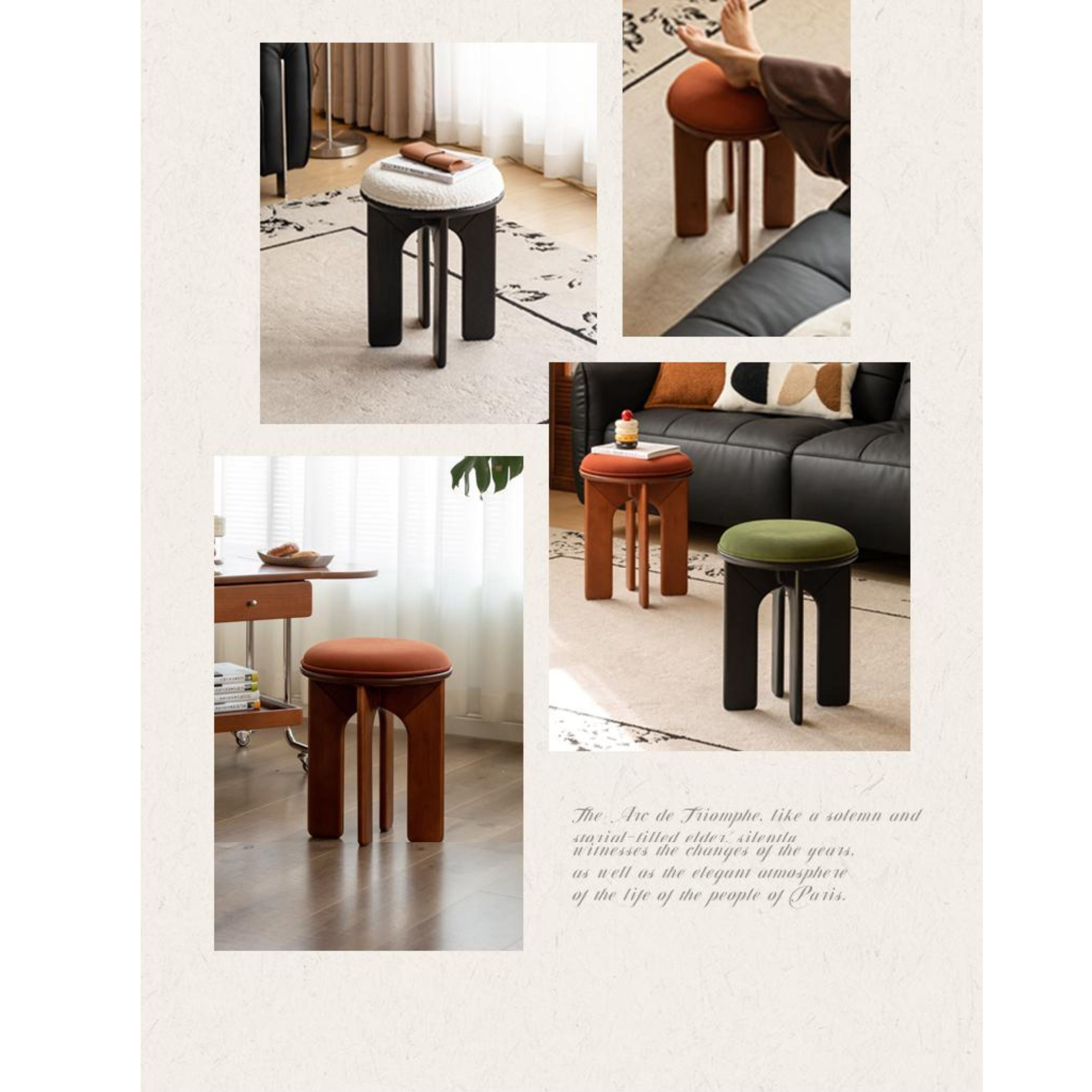 Oak, Beech Solid Wood, Solid RubberWood French Retro Round Stool
