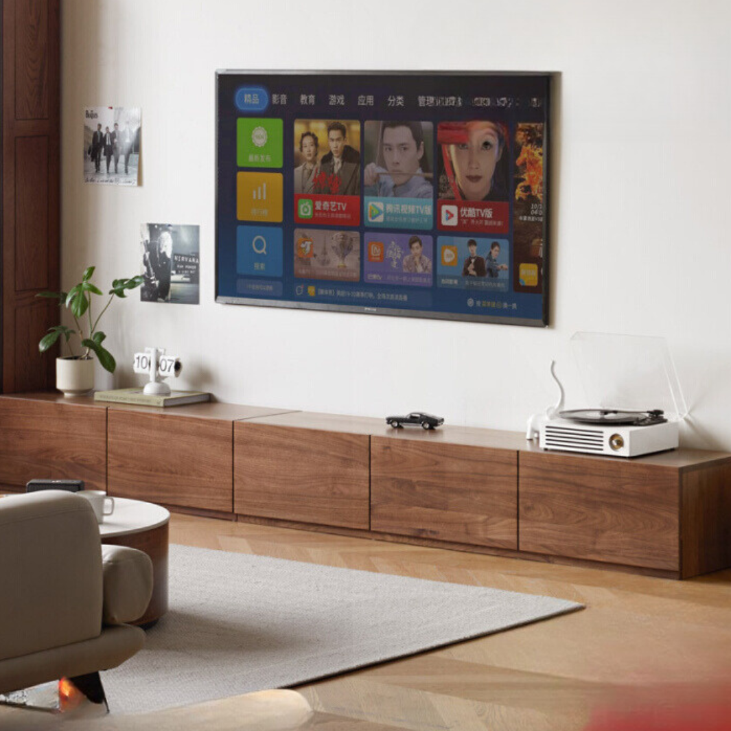 Solid wood TV cabinet living room home floor black walnut splicing ...