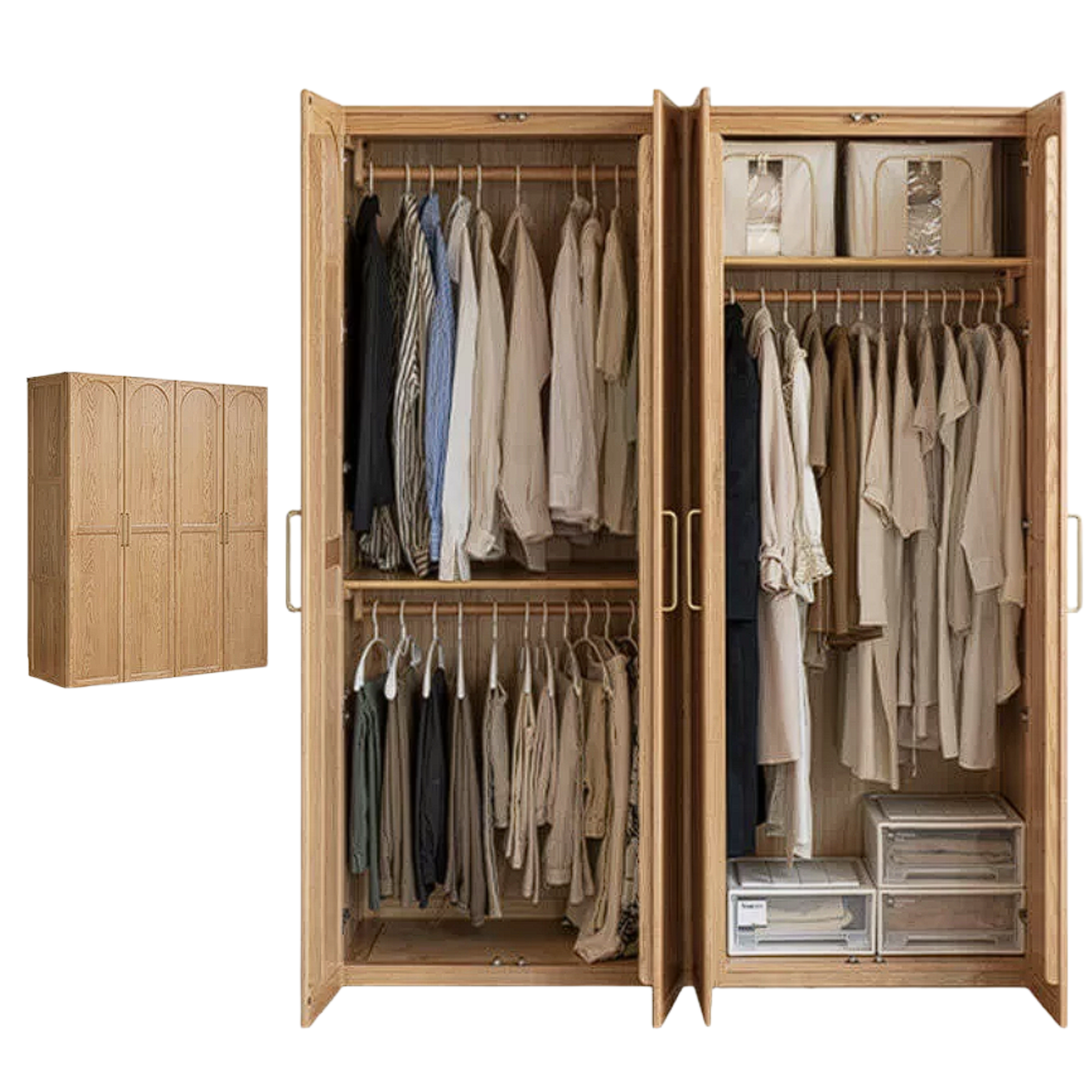 Oak Solid Wood French-Inspired Armoire, Vintage Wardrobe Storage Cabinet
