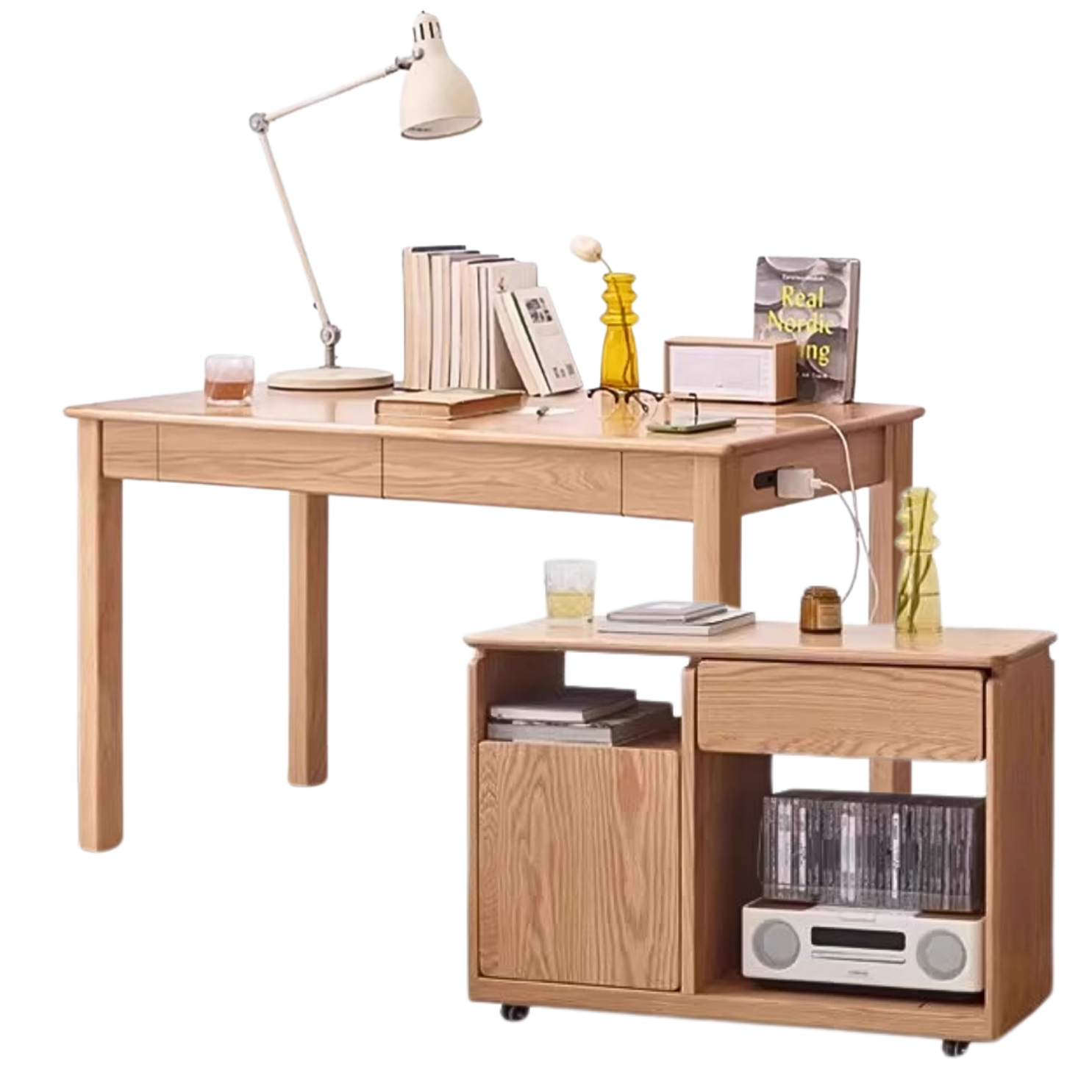 Oak, Ash Solid Wood USB Office Desk