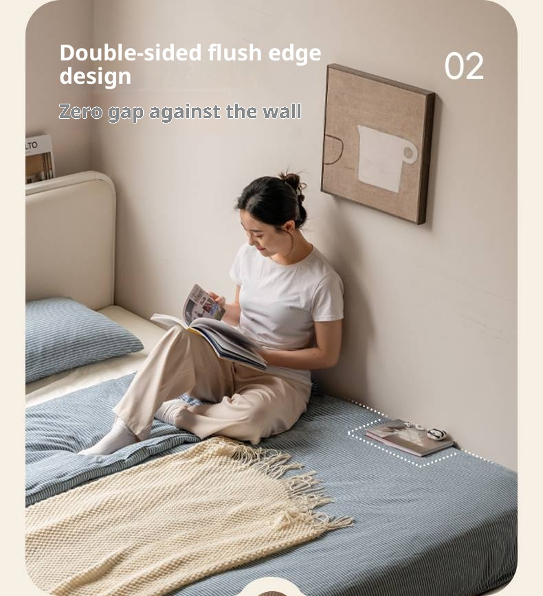 Rubberwood Solid Wood Bed Modern Minimalist Box Bed White Cream Style