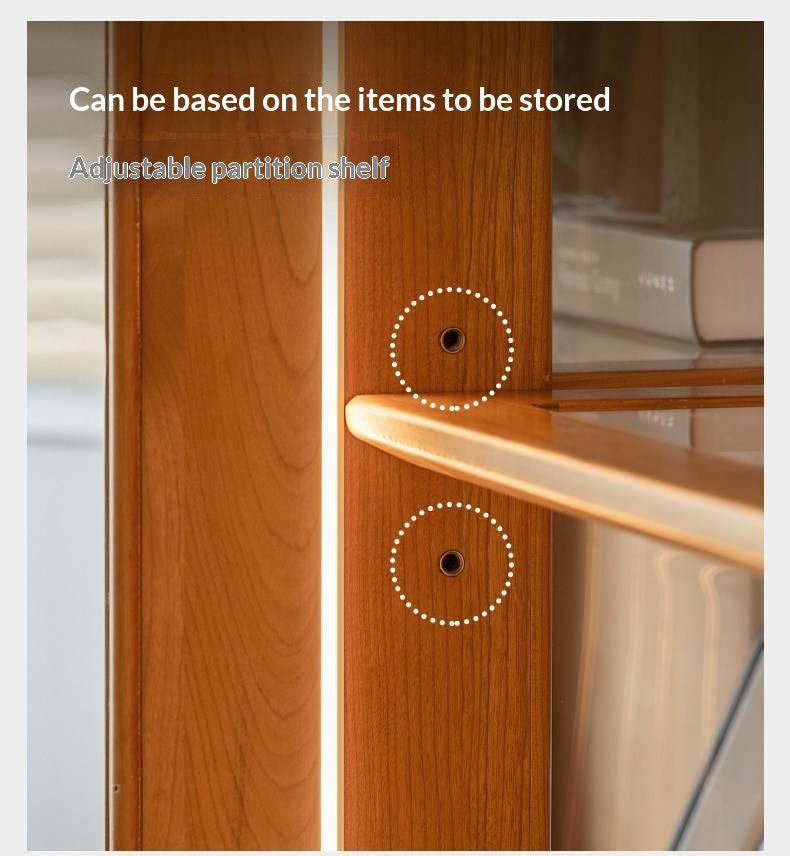 Cherry Solid Wood Bookcase with Glass Display Cabinets