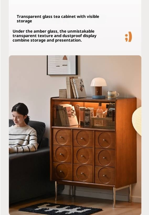 Poplar Solid Wood Middle-Ancient Style Retro Side Cabinet.