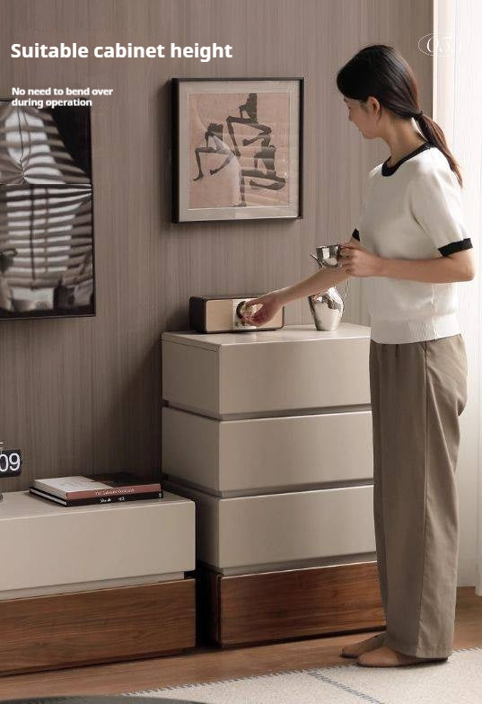 Black Walnut, Poplar Solid Wood Italian Light Luxury Side Cabinet.