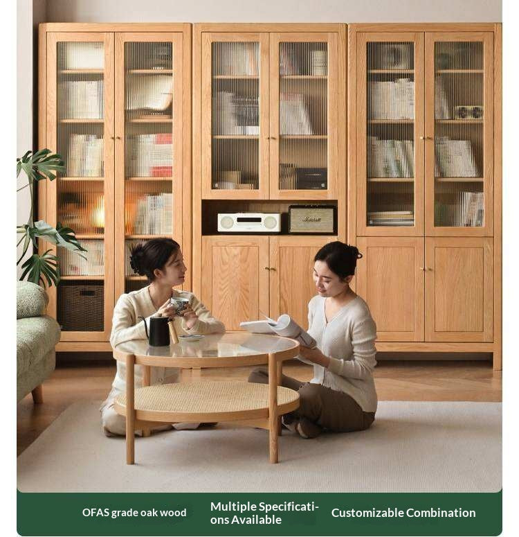 Oak, Solid Rubberwood Modern Minimalist Combination Bookcase