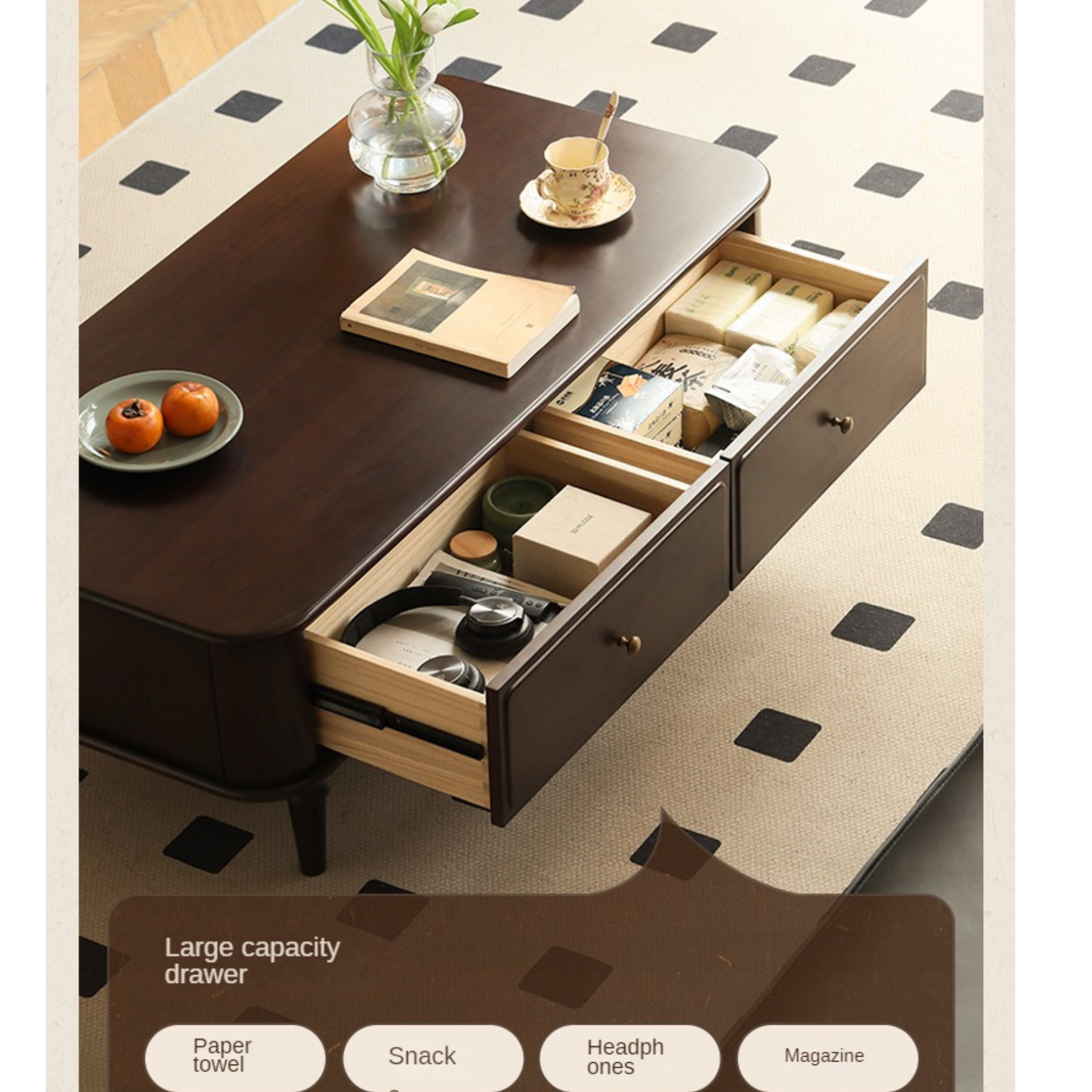 Poplar Solid Wood American Rectangular Coffee Table