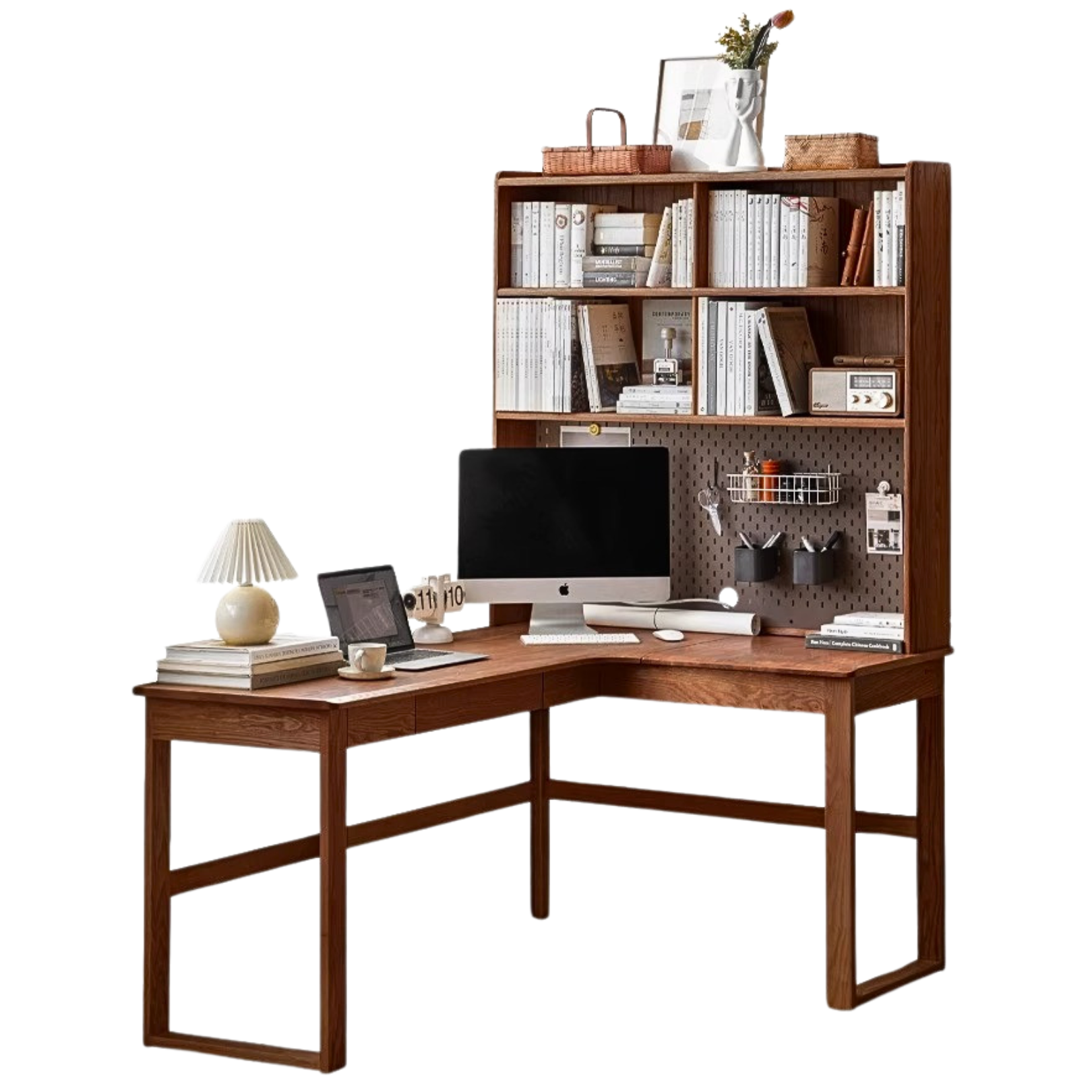 Oak Solid Wood L-shaped Corner Office Desk