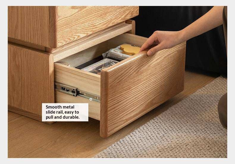 Oak Solid Wood Nightstand with Storage Drawer