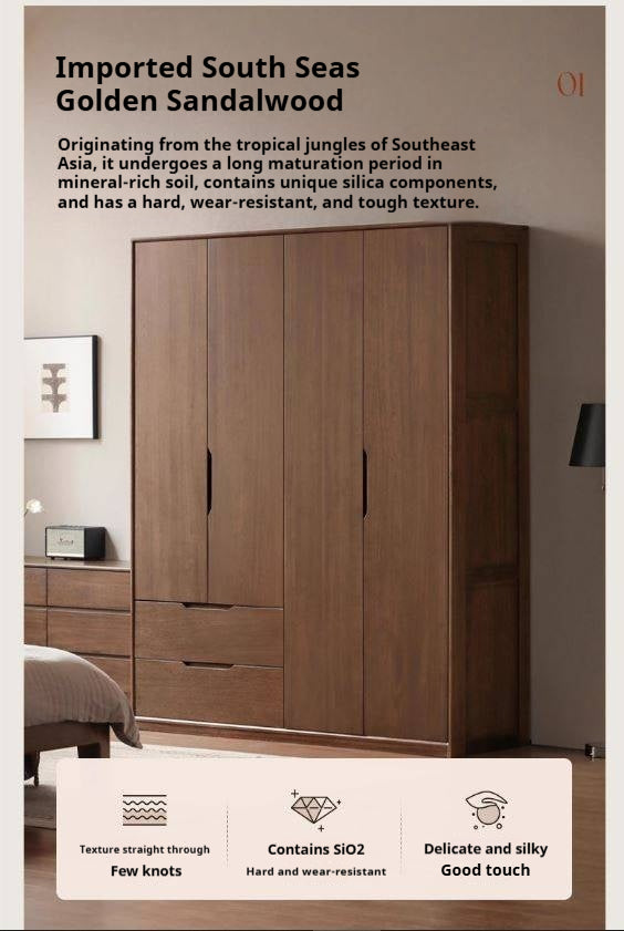 Sandalwood Solid Wood Modern Open Door Wardrobe.