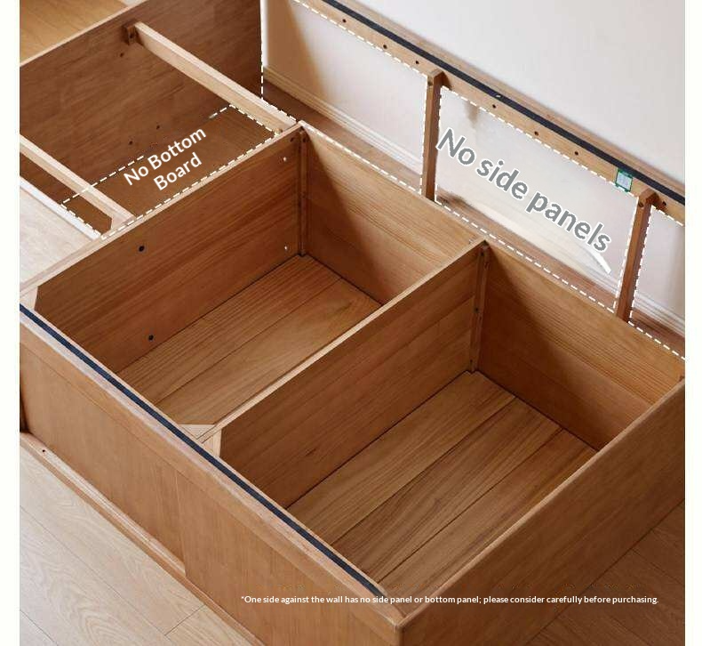 Rubberwood Solid Wood Low Platform Storage Bed with Side Drawers