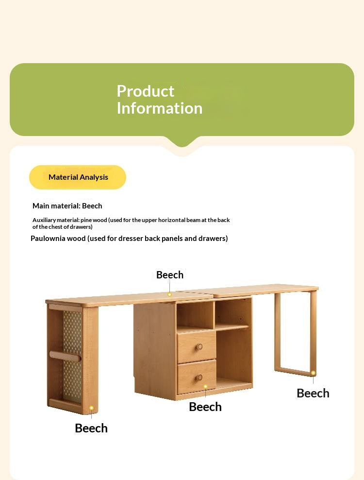 Beech Solid Wood Telescopic Student Writing Desk