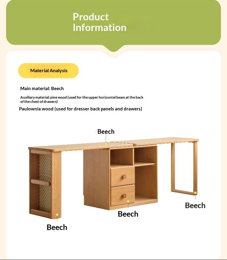 Beech Solid Wood Telescopic Student Writing Desk