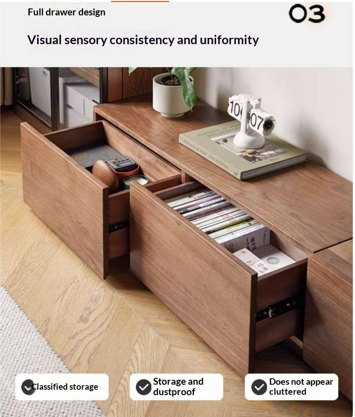 Black Walnut, Ash Solid Wood Floor Splicing Floor TV Cabinet.